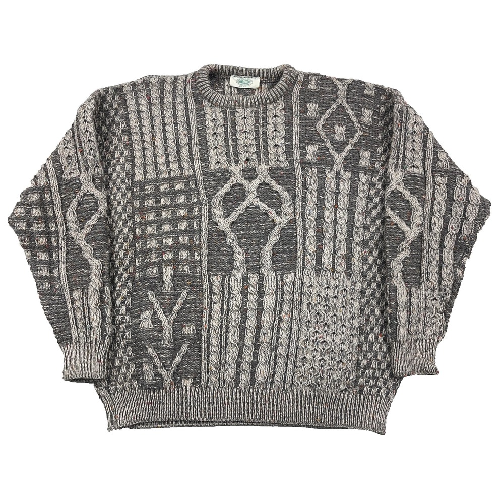 VintageBlarney Woollen Mills Sweater Men XL Tan Wool Heavy Cable Knit  Fishermen